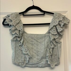 Altar'd State Gray Ruffled Cropped Blouse